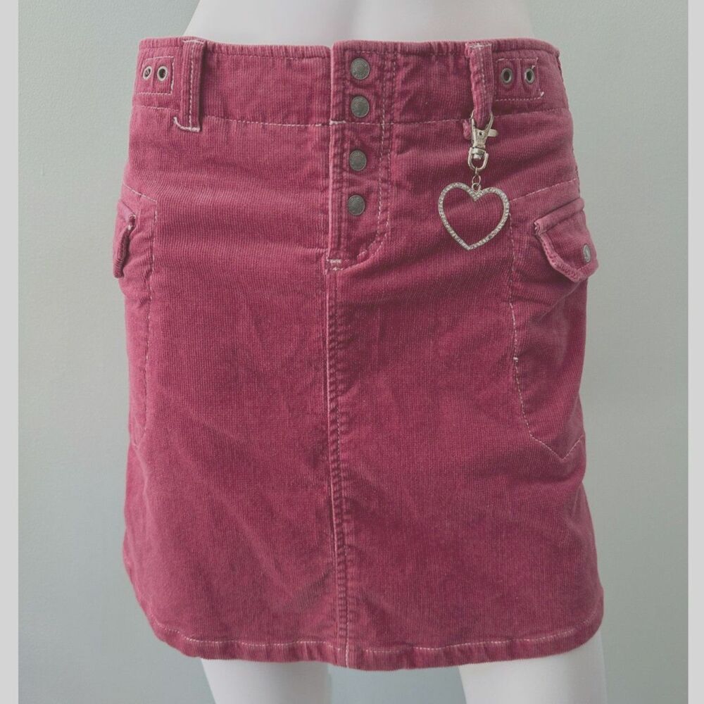 Esprit Vintage Y2k Pink Corduroy Jean Mini Skirt Button Closure size Small JR